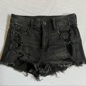 American Eagle black high-waisted ripped shorts, size 4.